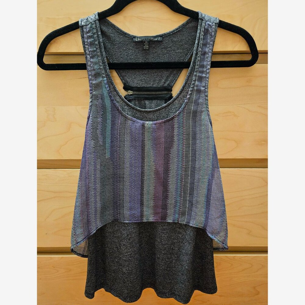 Lucca Couture Layered Racerback Tank Top with Zipper Detail and Geometric Print